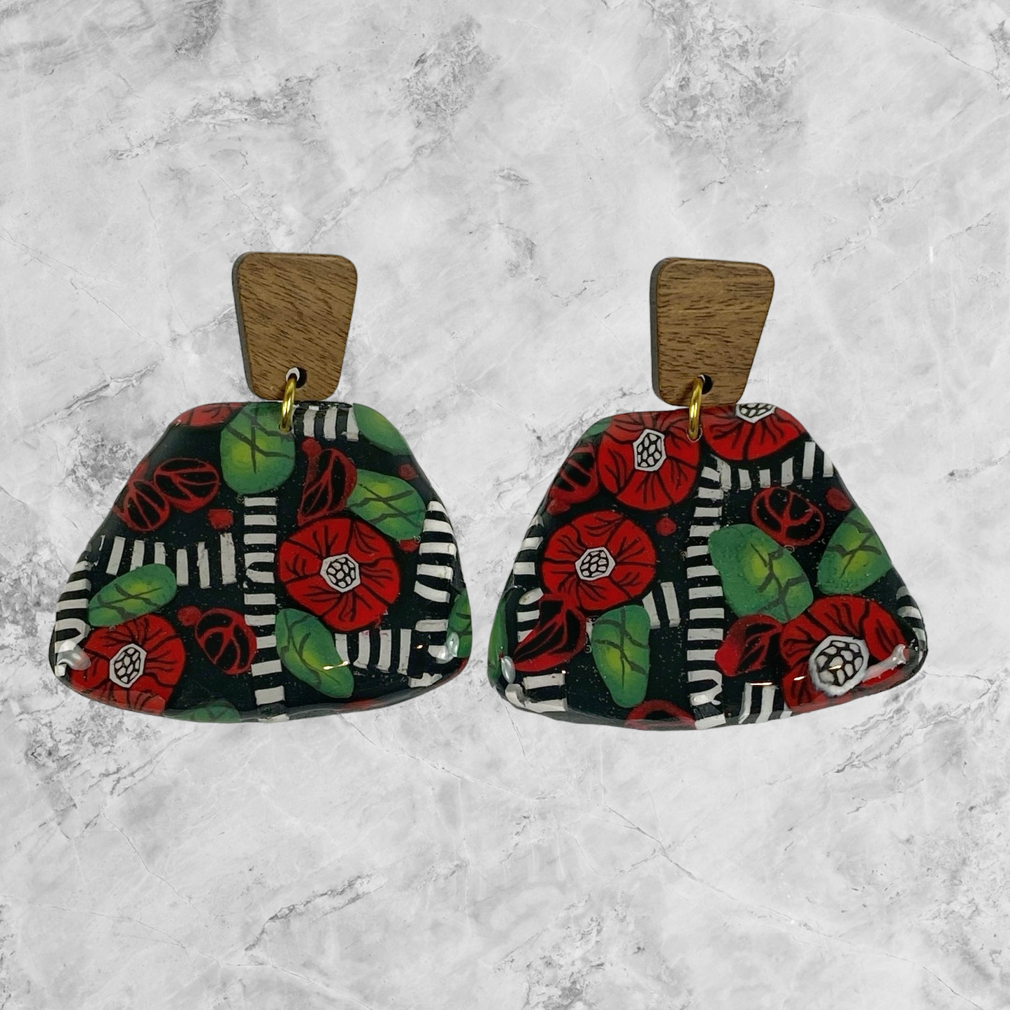 Red Rose on Lattice Handmade Polymer Clay Earrings