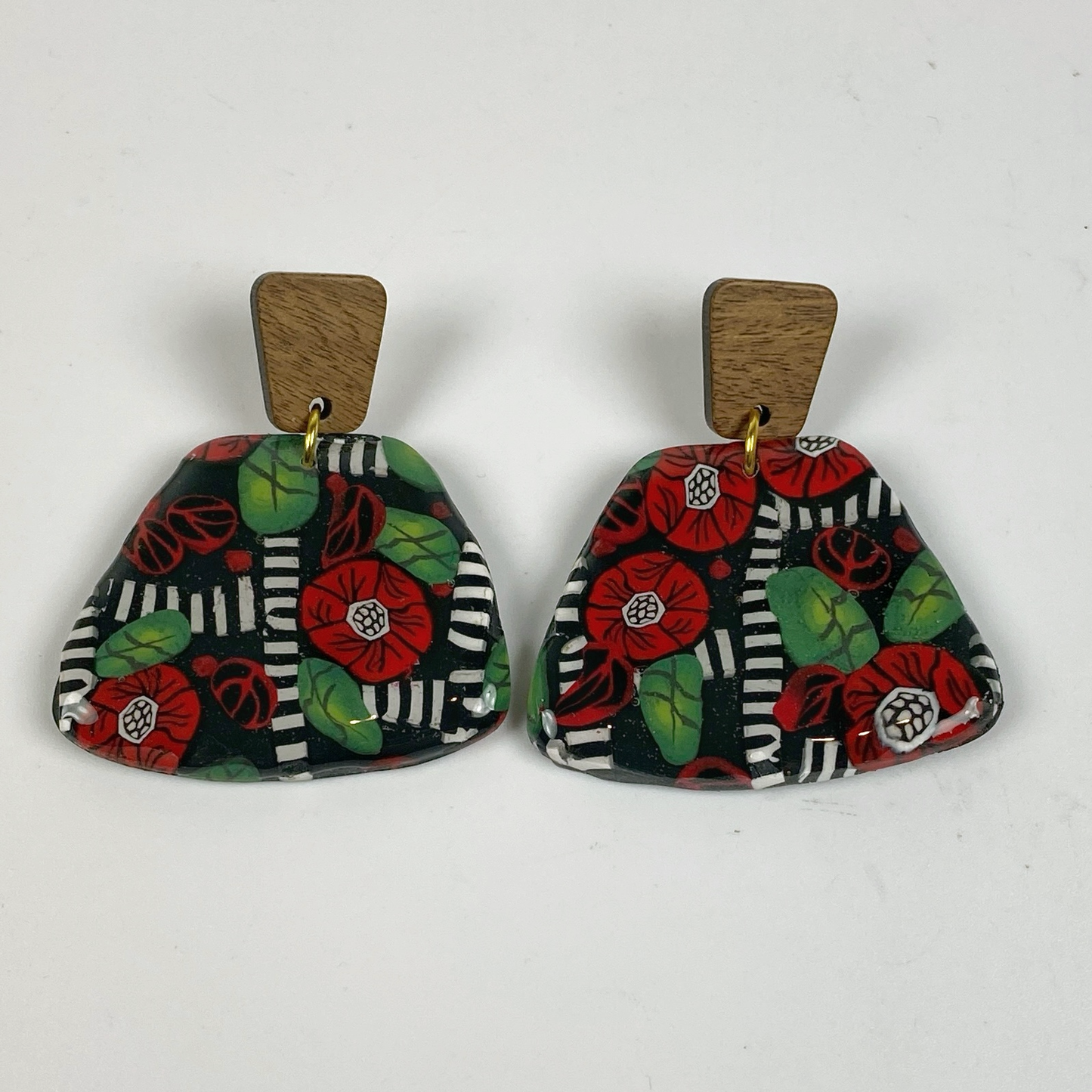Red Rose on Lattice Handmade Polymer Clay Earrings