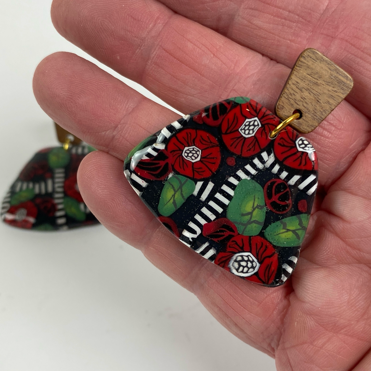 Red Rose on Lattice Handmade Polymer Clay Earrings