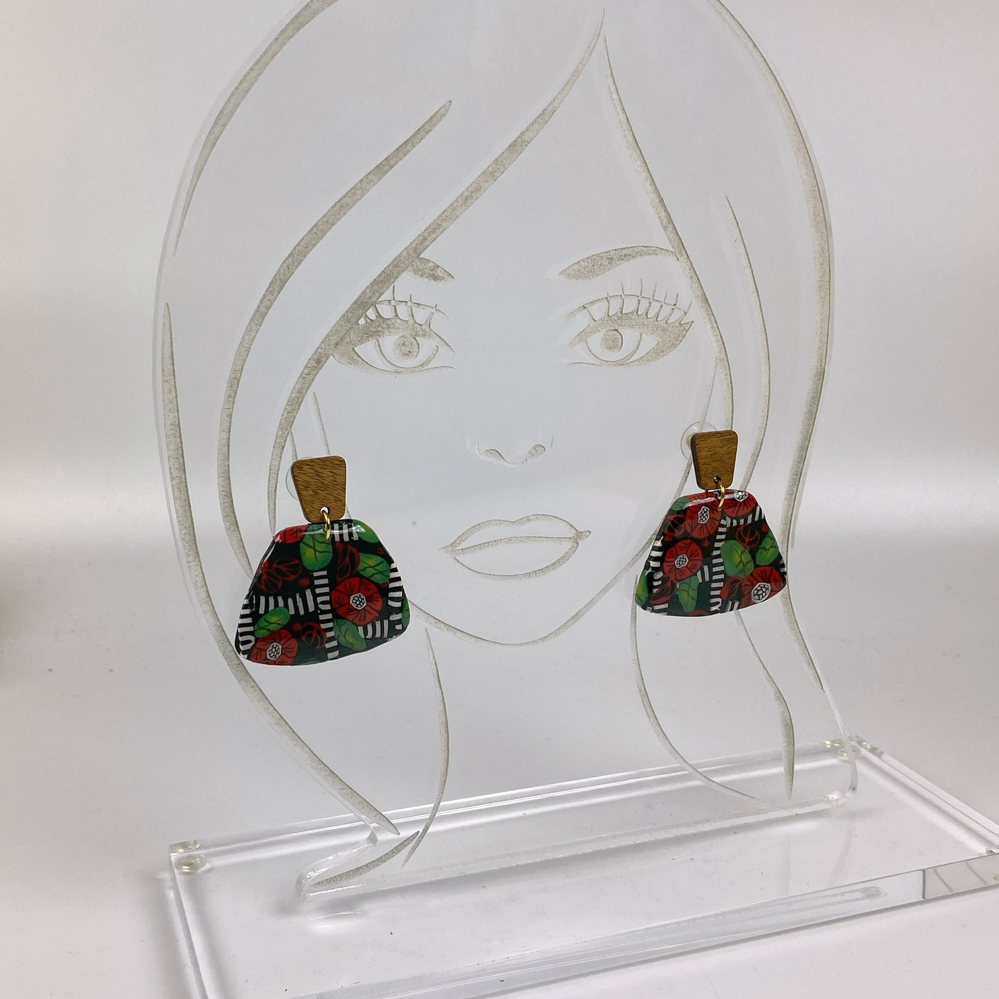 Red Rose on Lattice Handmade Polymer Clay Earrings