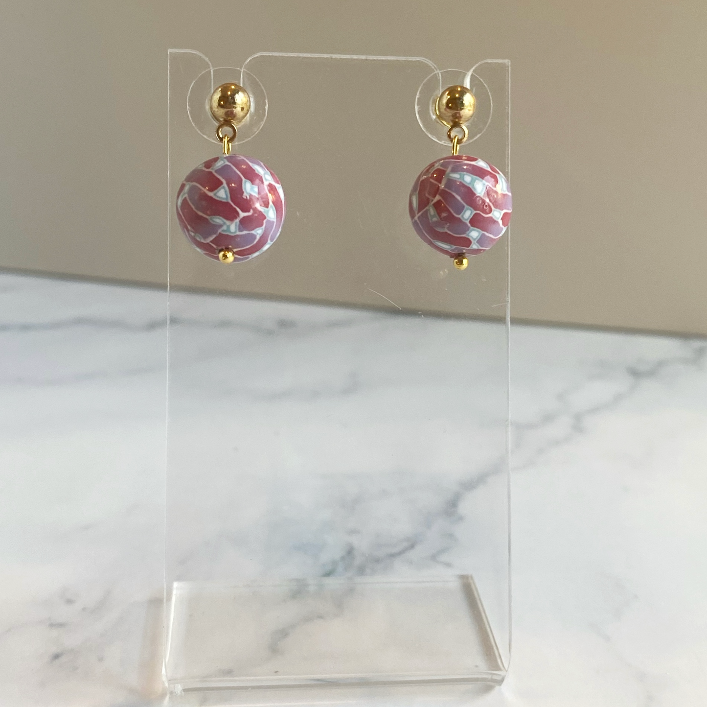 Amethyst and Rose Polymer Clay Dangle Earrings