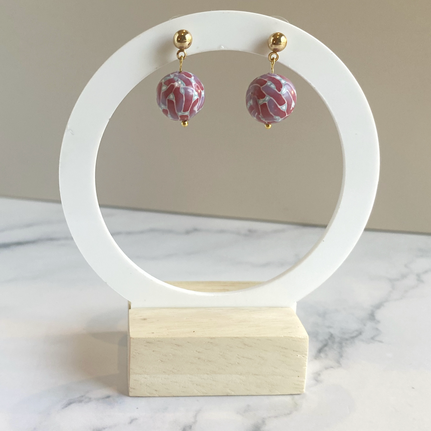 Amethyst and Rose Polymer Clay Dangle Earrings