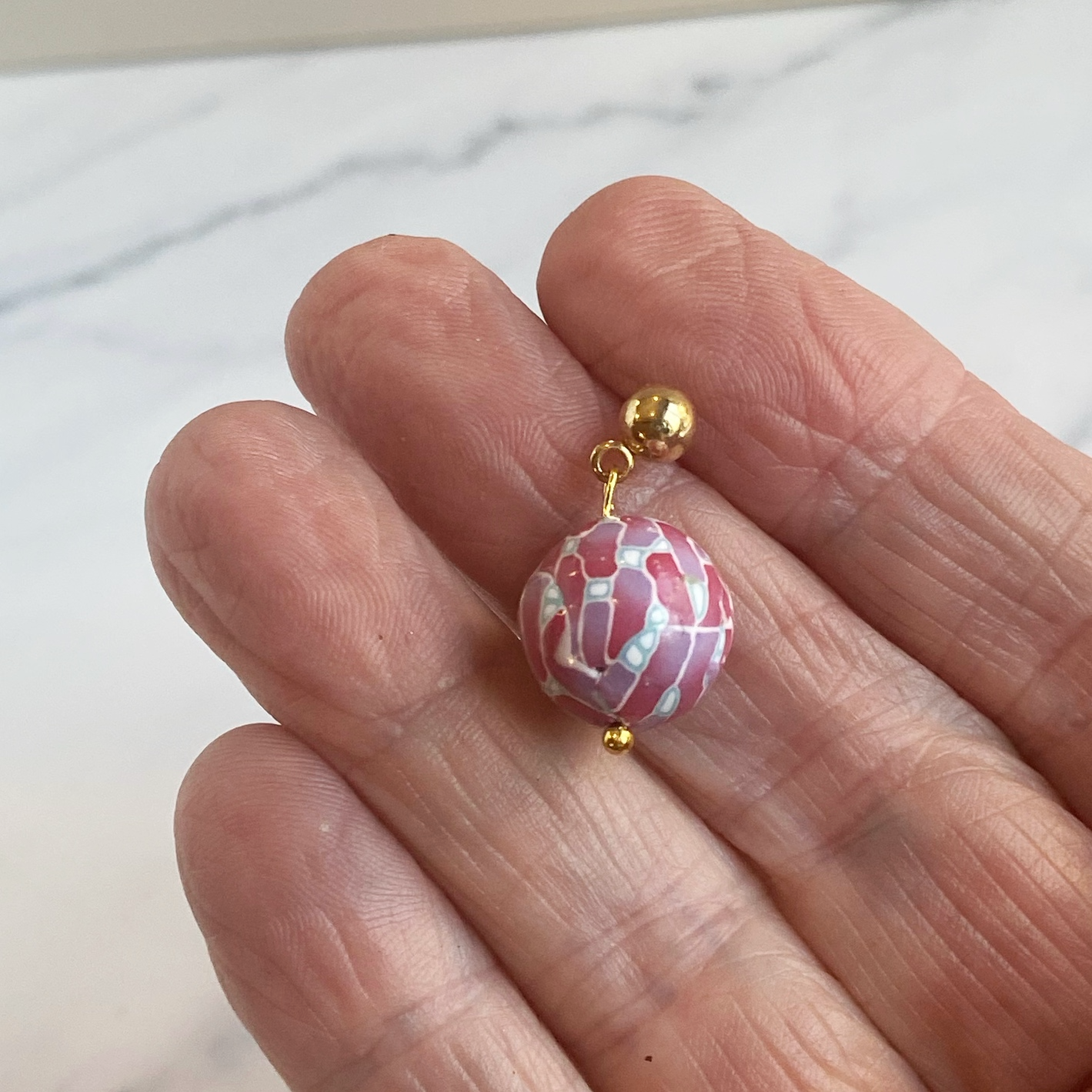 Amethyst and Rose Polymer Clay Dangle Earrings
