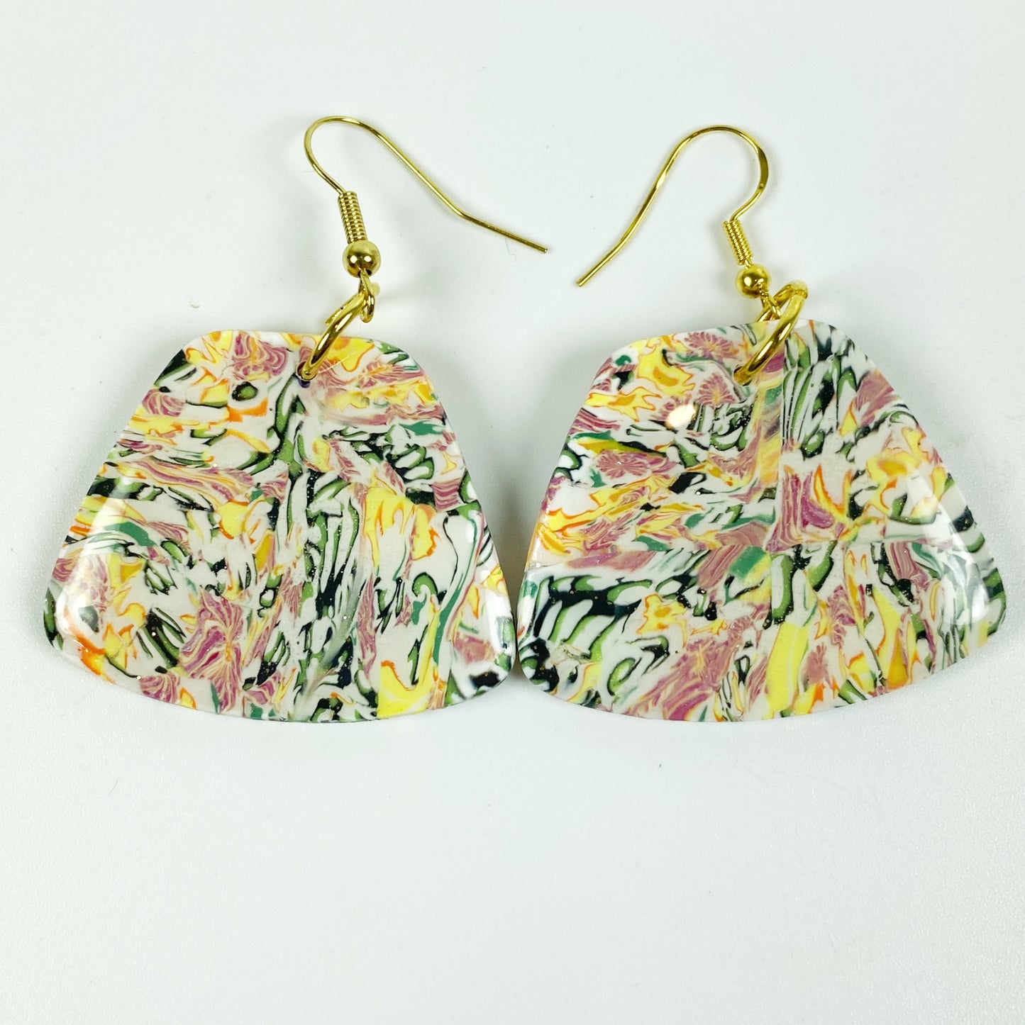 Garden Marbled Handmade Polymer Clay Dangle Earrings front view