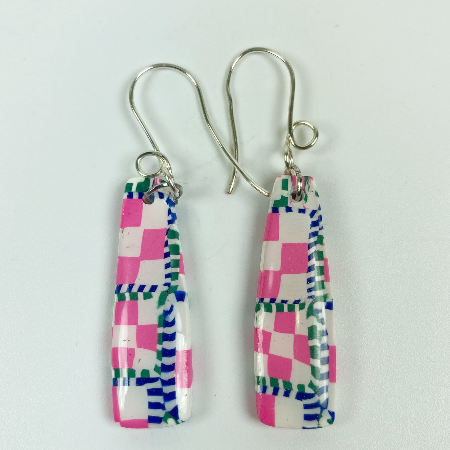 Pink Check Handmade Polymer Clay Dangle Earrings