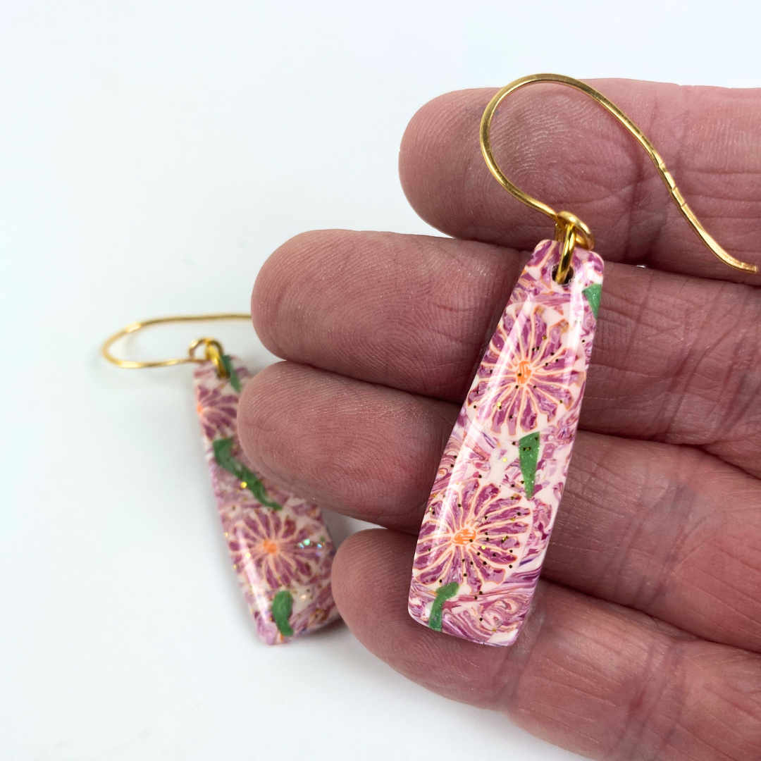 Pink Flower Handmade Polymer Clay Dangle Earrings