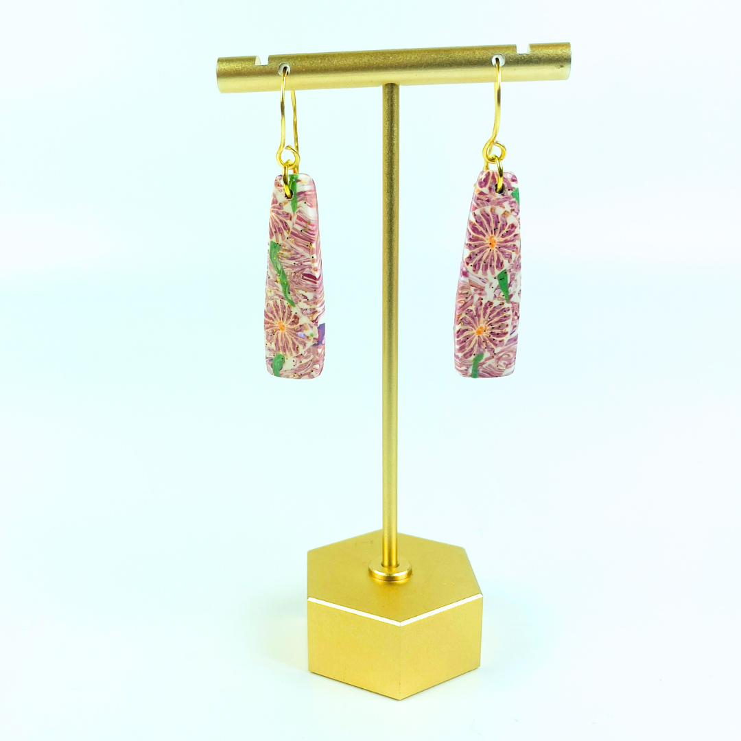 Pink Flower Handmade Polymer Clay Dangle Earrings