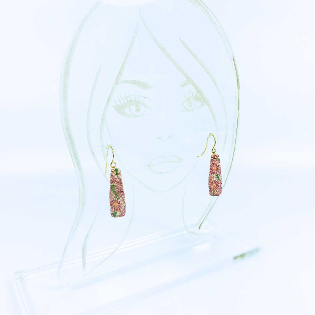 Pink Flower Handmade Polymer Clay Dangle Earrings
