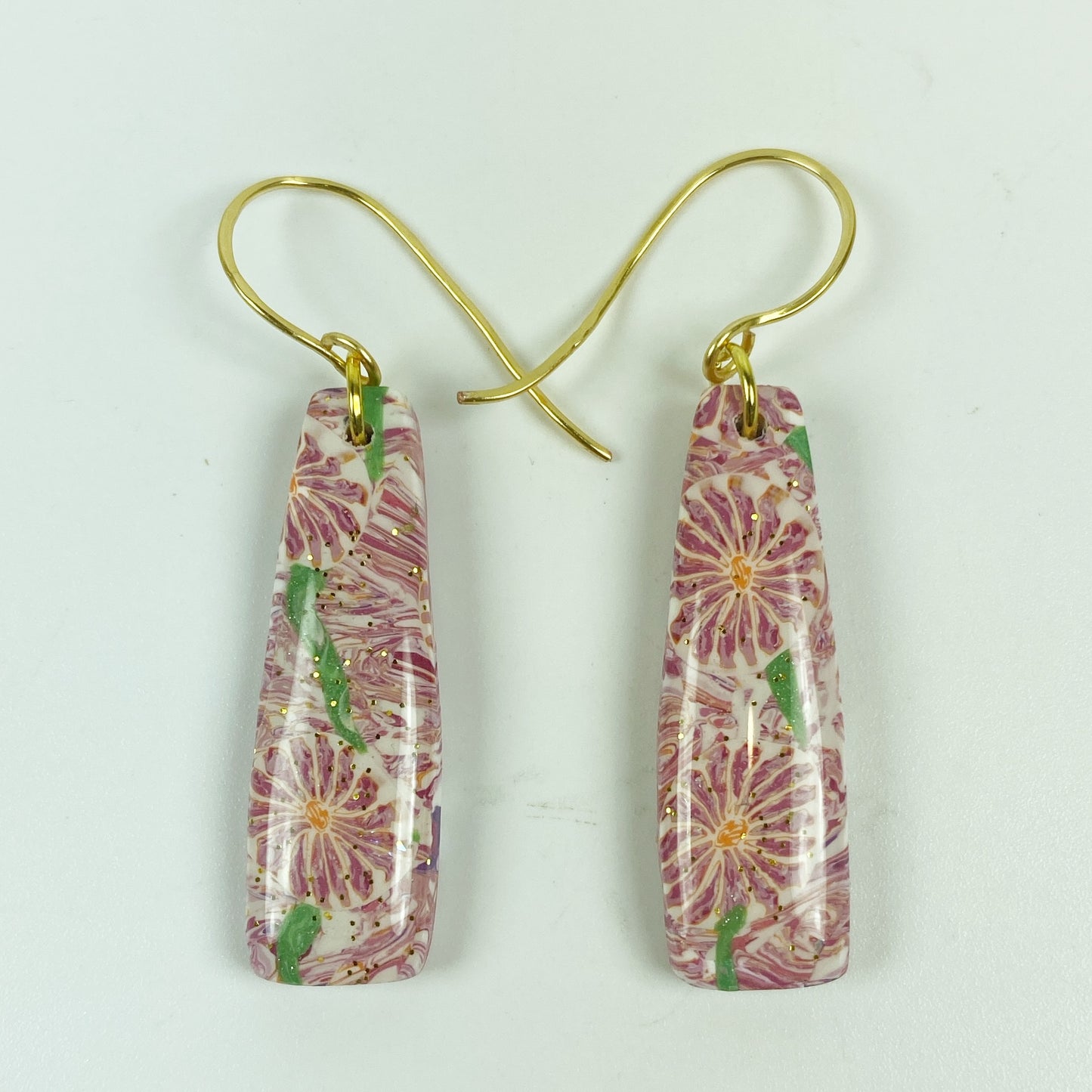 Pink Flower Handmade Polymer Clay Dangle Earrings