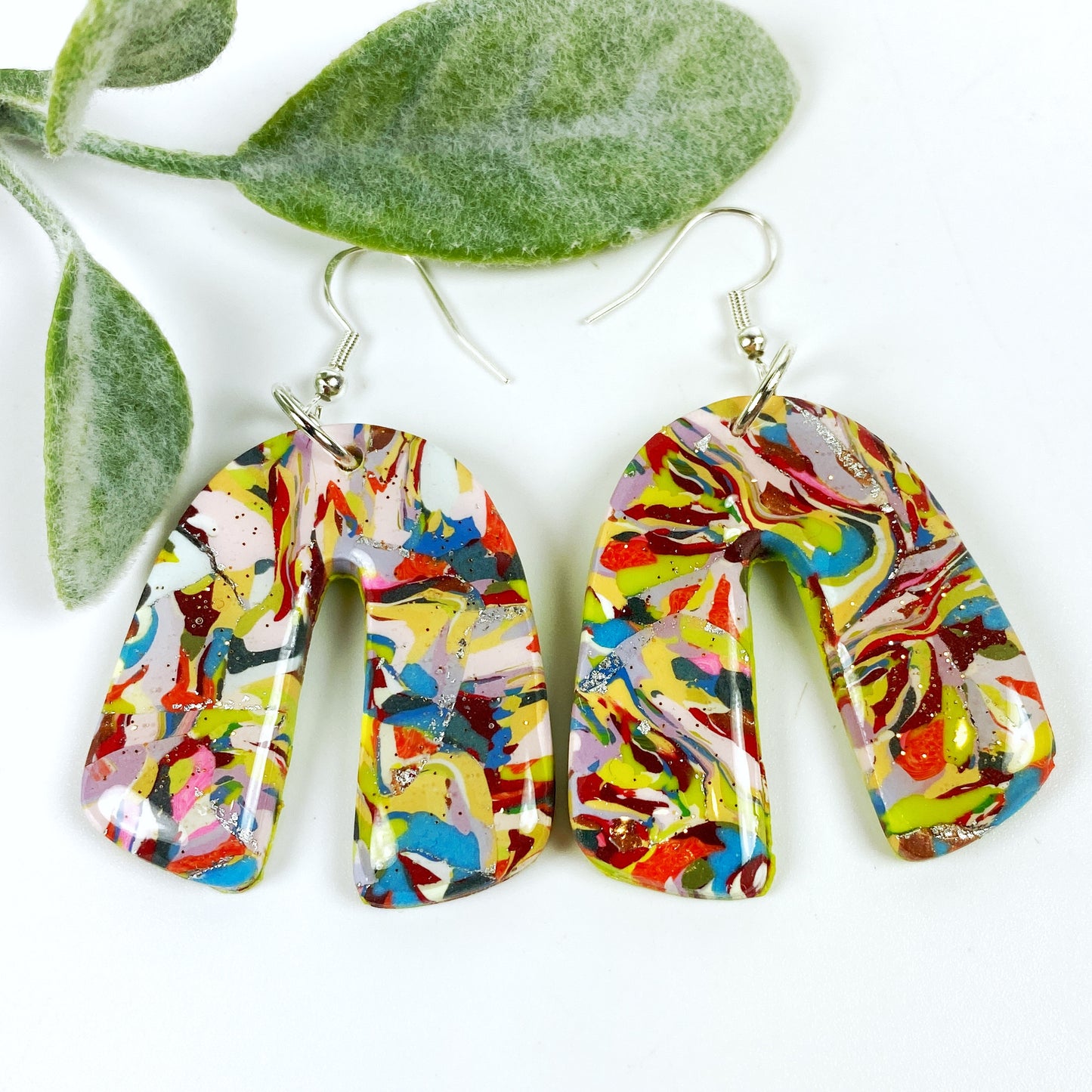 Meadow Breeze Rainbow Handmade Polymer Clay Dangle Earrings front view