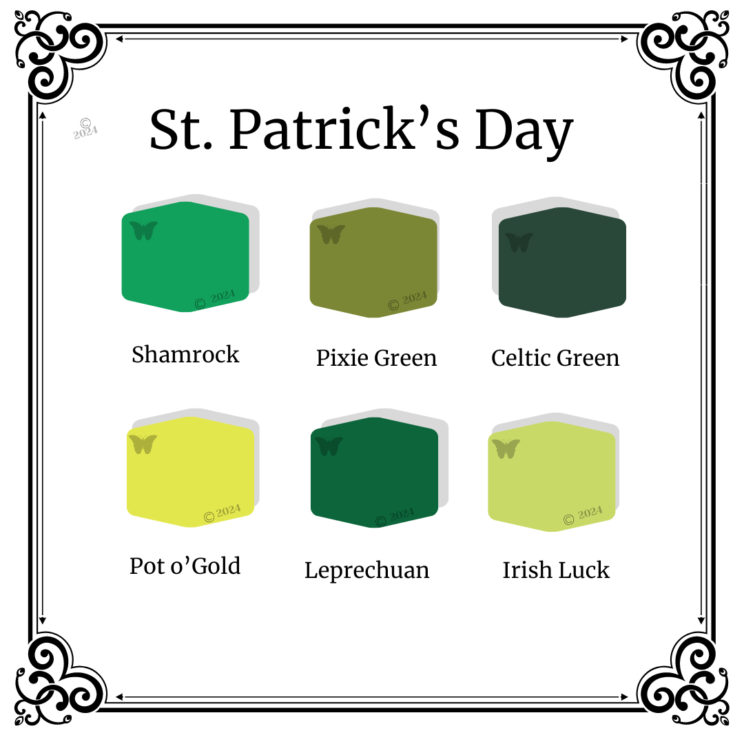 St. Patrick's Day Palette Polymer Clay Color Mixing Tutorial on a white background.