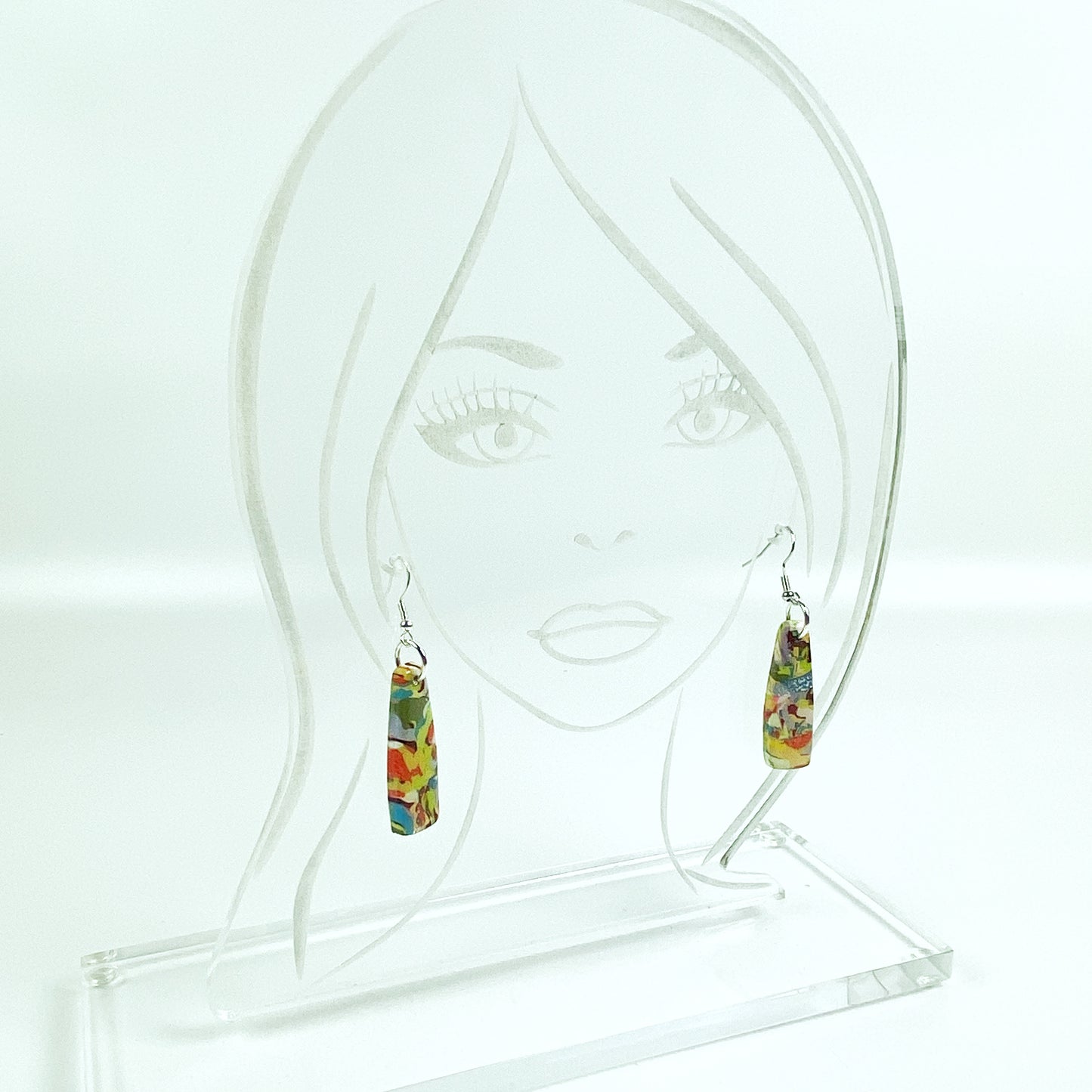 Meadow Breeze Polymer Clay Handmade Dangle Earrings on acrylic display head