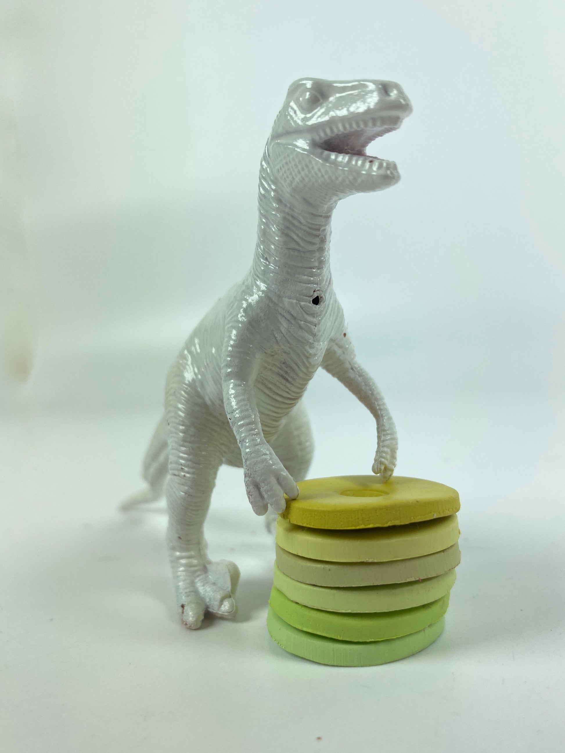 Polymer Clay Spring Greens 6 color palette stacked discs with a dinosaur