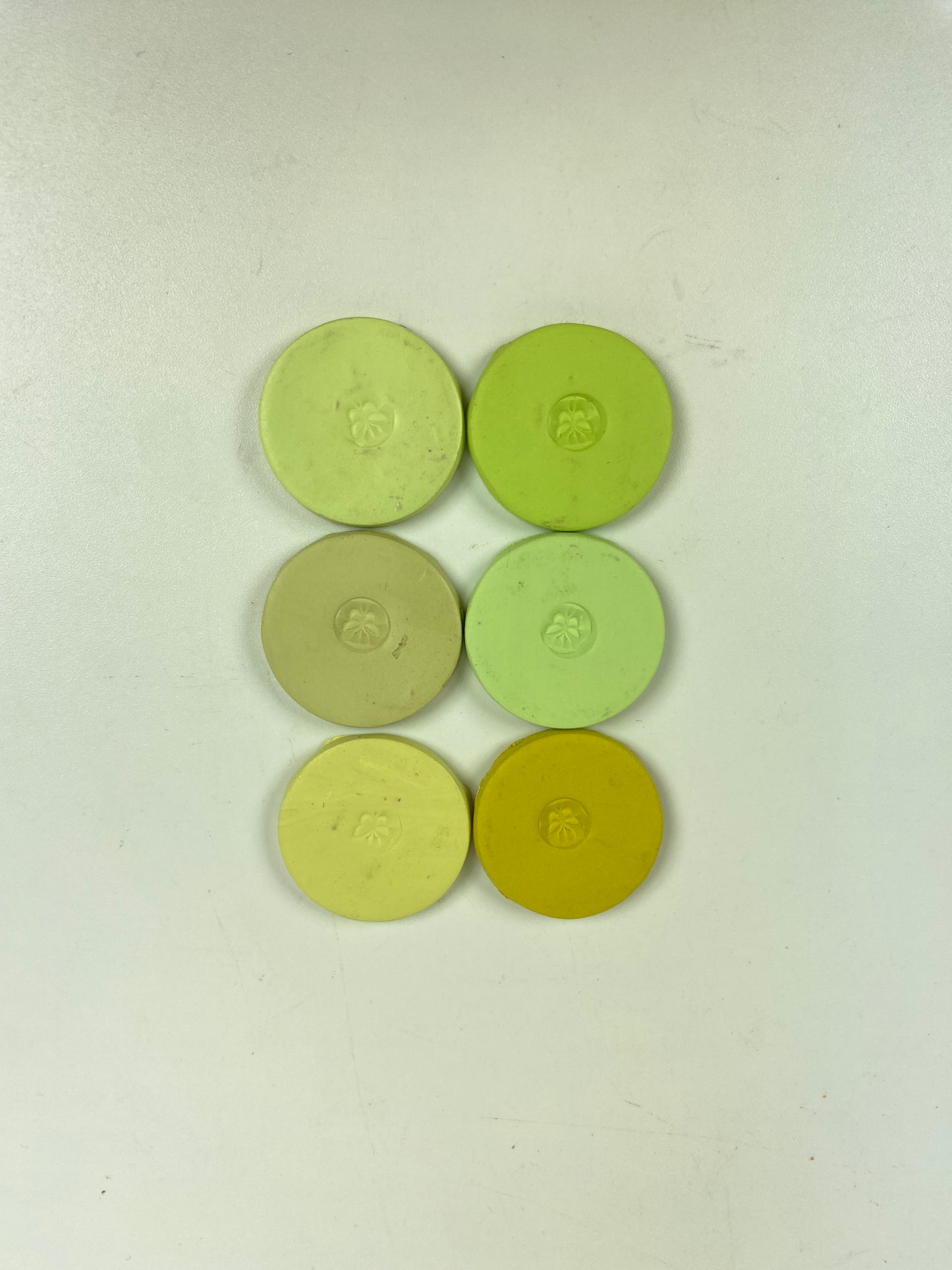 Polymer Clay Spring Greens 6 color palette clay discs in a 2 x 3 arrangement