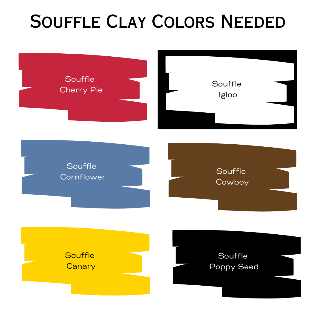 The colors needed to mix this palette:  Cherry pie, Cornflower, Canary, Igloo, Cowboy and Poppy Seed