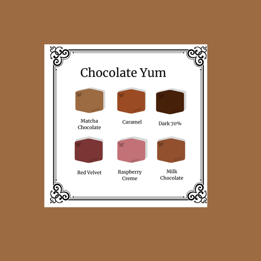 Chocolate Yum 6-color palette on caramel background