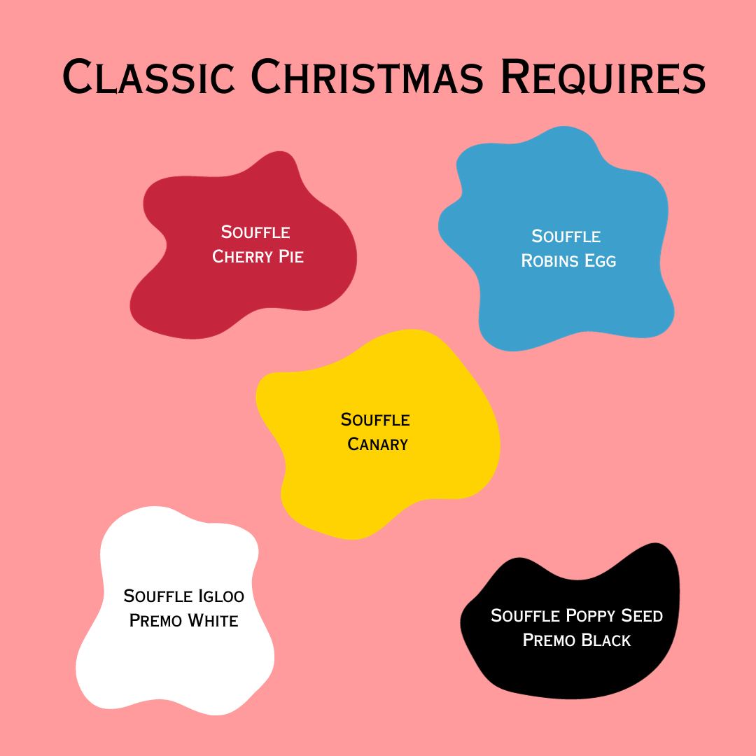 Classic Christmas:  The 5 polymer clay colors needed to mix this 6 color palette