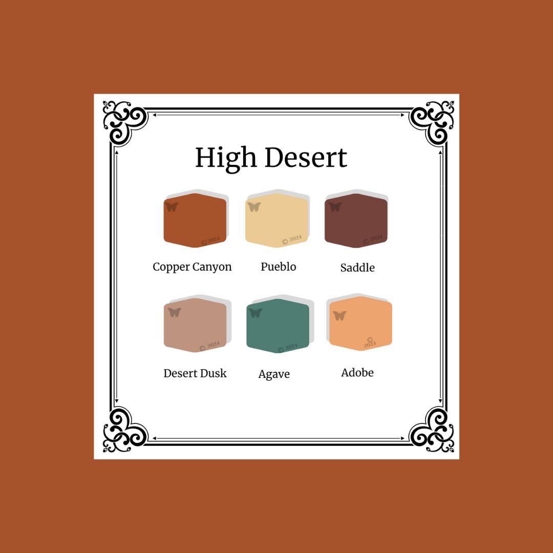 High Desert Palette Polymer Clay Color Mixing Tutorial all six colors on a copper canyon background