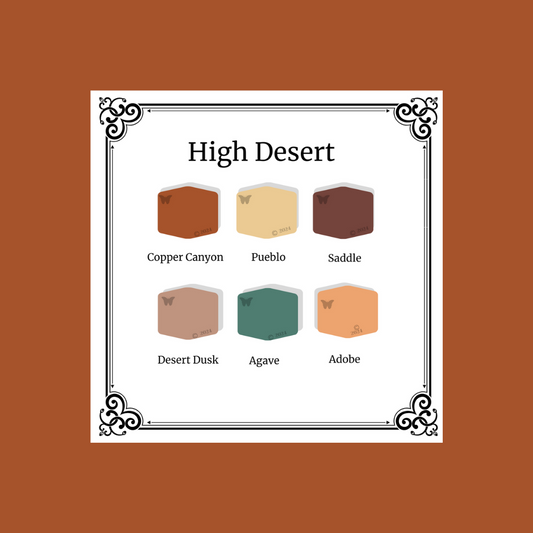 High Desert Palette Polymer Clay Color Mixing Tutorial all six colors on a copper canyon background