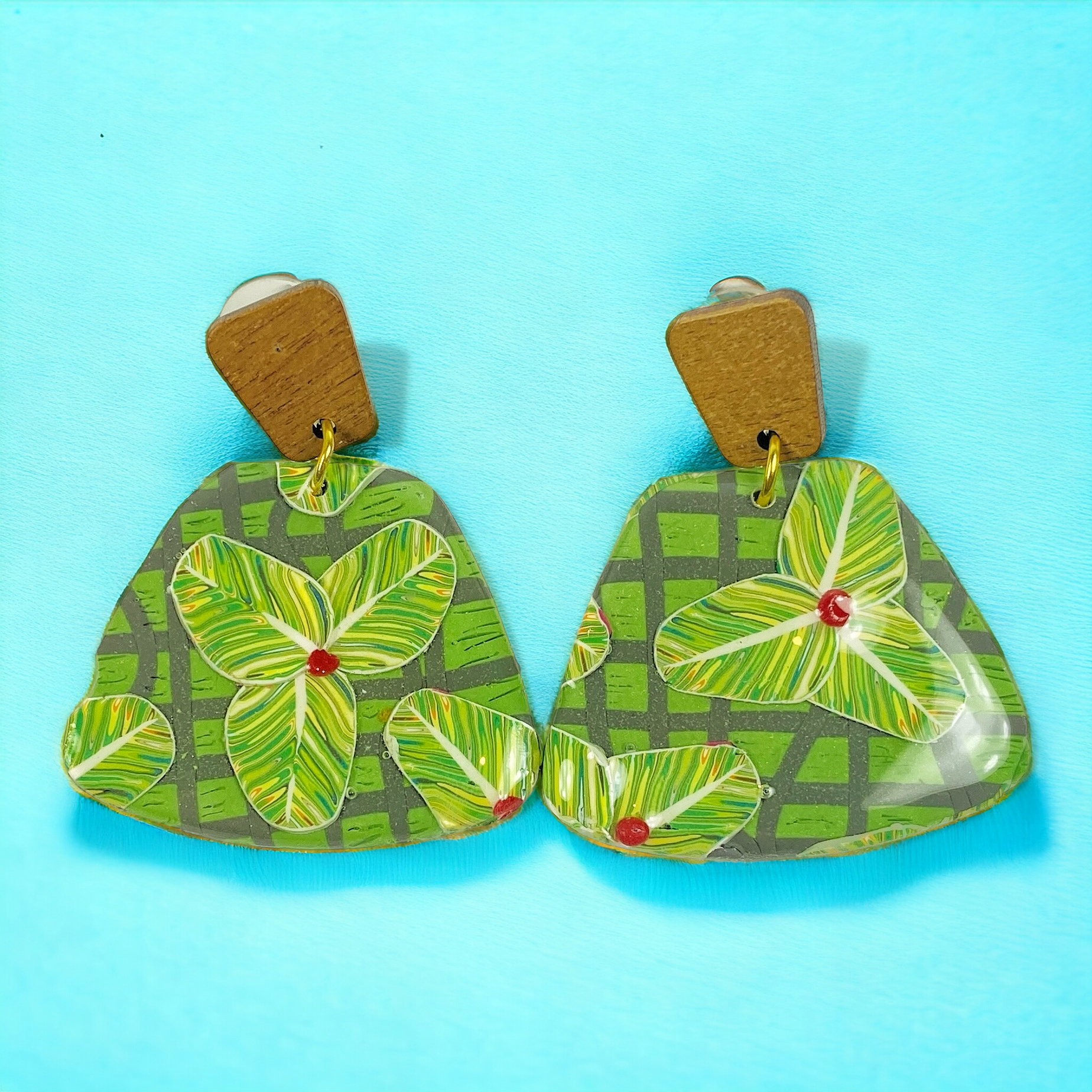 Jungle Canopy Earrings on  bright aqua background