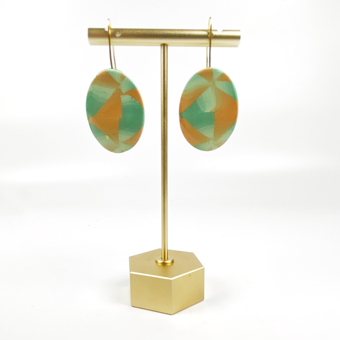 Sage & Terracotta Handmade Polymer Clay Dangle Earrings on brass earring stand