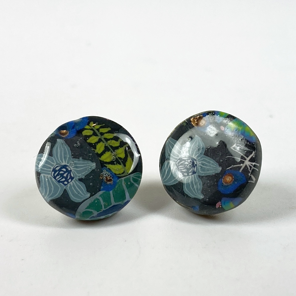 Blue Blossom Handmade Polymer Clay Stud Earrings on a white background