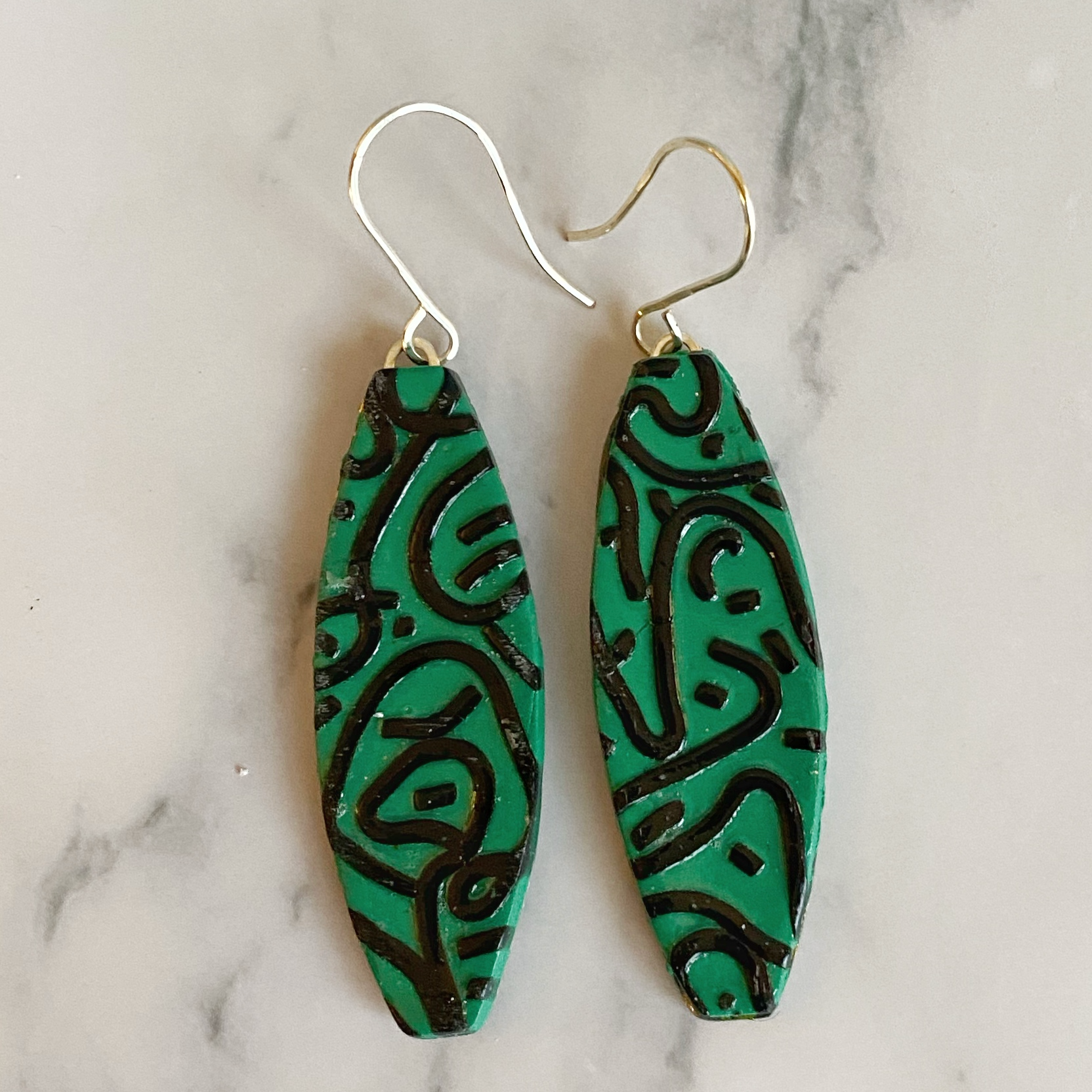 Green Graffiti Handmade Polymer Clay Dangle Earrings