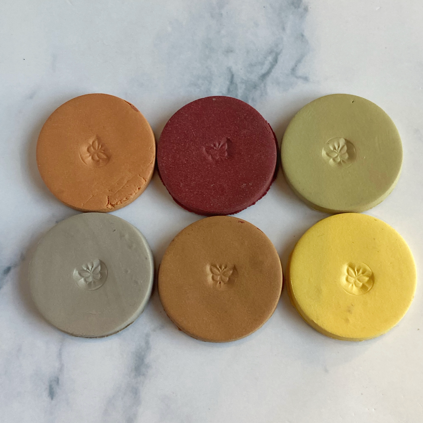 Sample Clay Color Discs in a 2 x3 arrangement