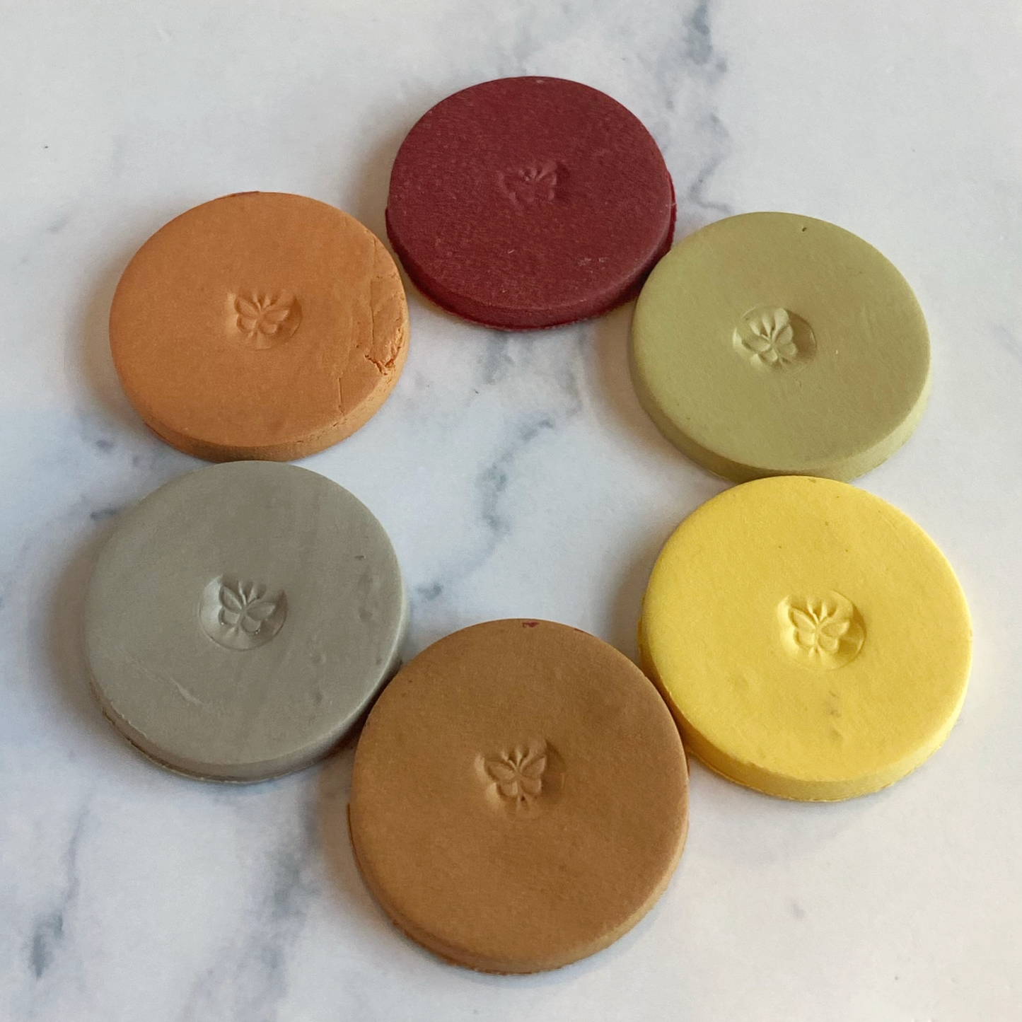 Sample Clay Color Discs in a circular arrangement