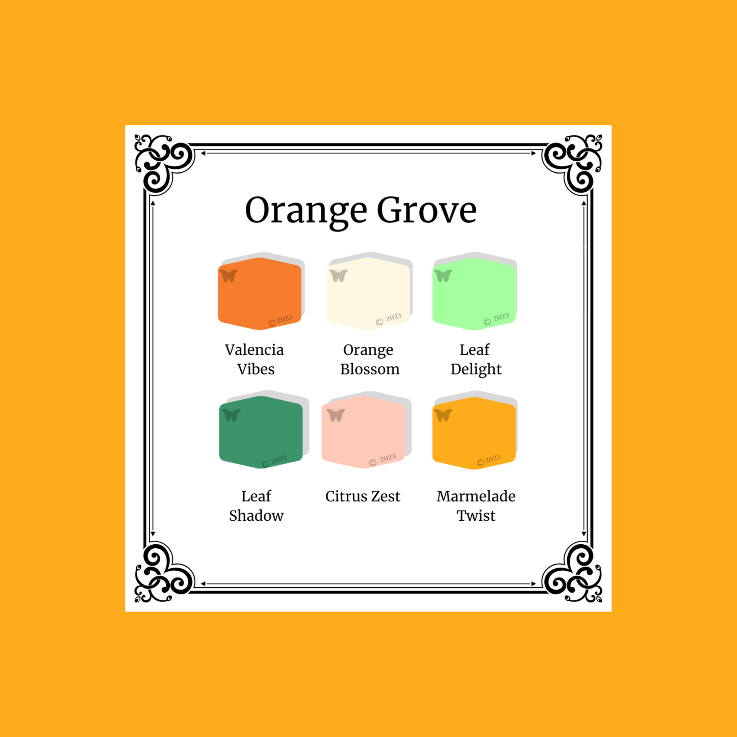 Orange Grove 6 color palette on orange background