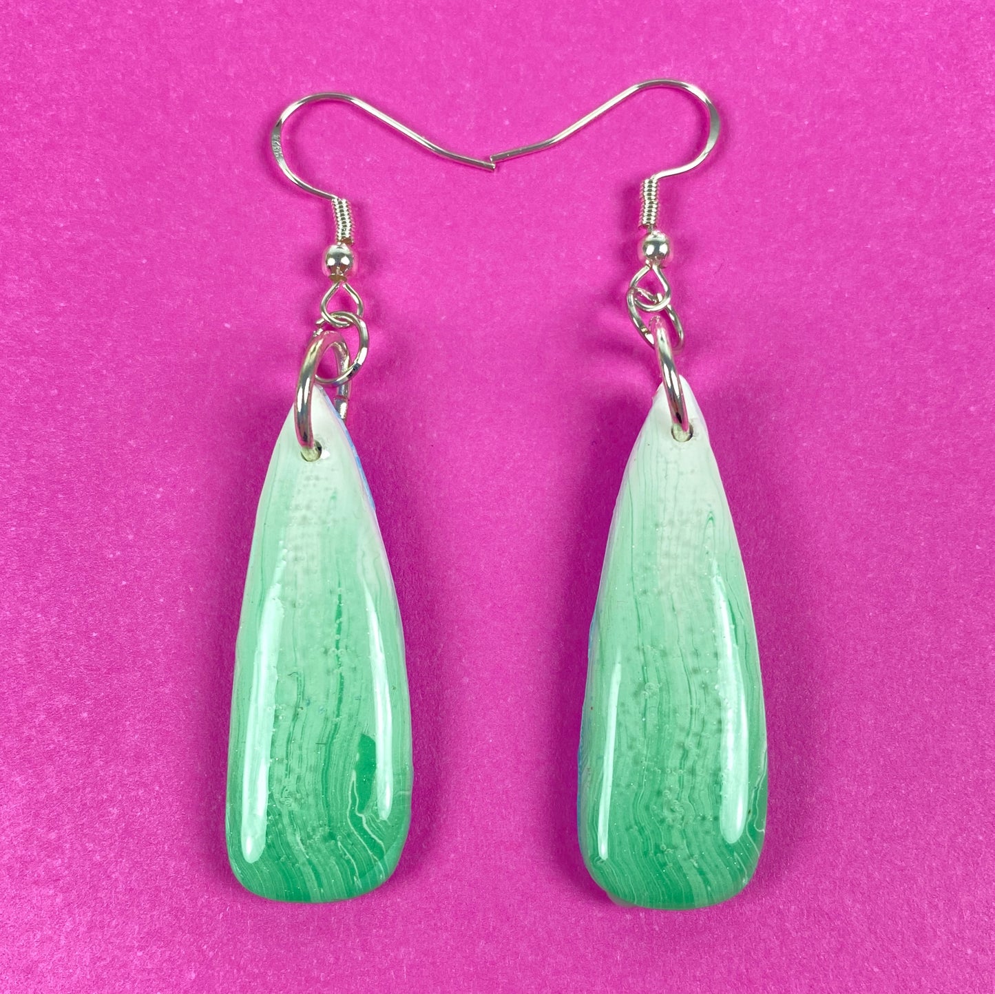 Green Aura Polymer Clay Handmade Dangle Earrings