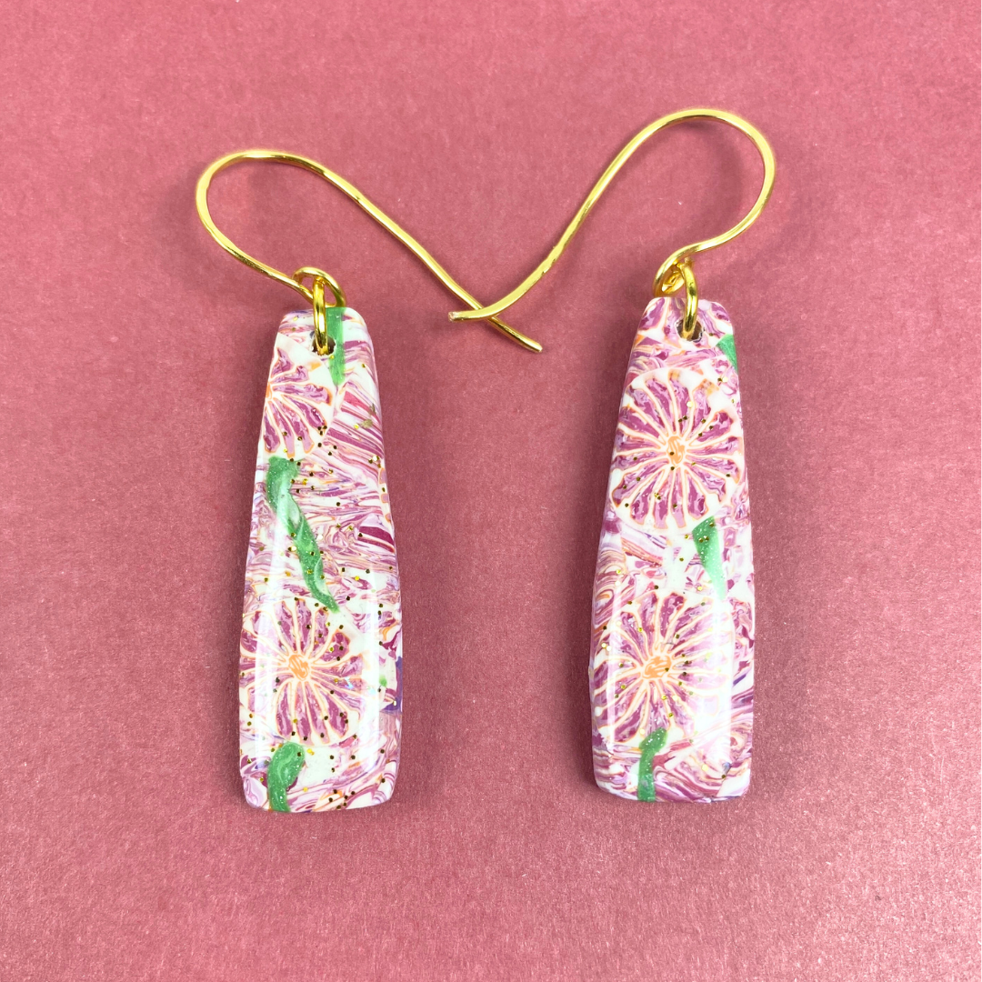 Pink Flower Handmade Polymer Clay Dangle Earrings