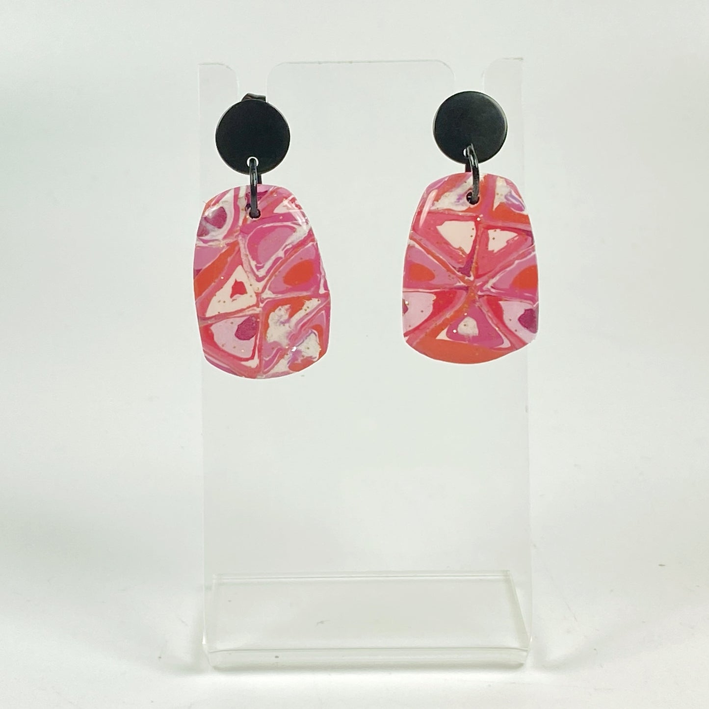 Polymer Clay Geometric Pink Handmade Dangle Earrings