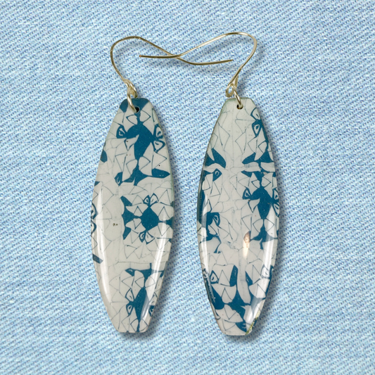 Denim Chic Handmade Polymer Clay Dangle Earrings on denim fabric