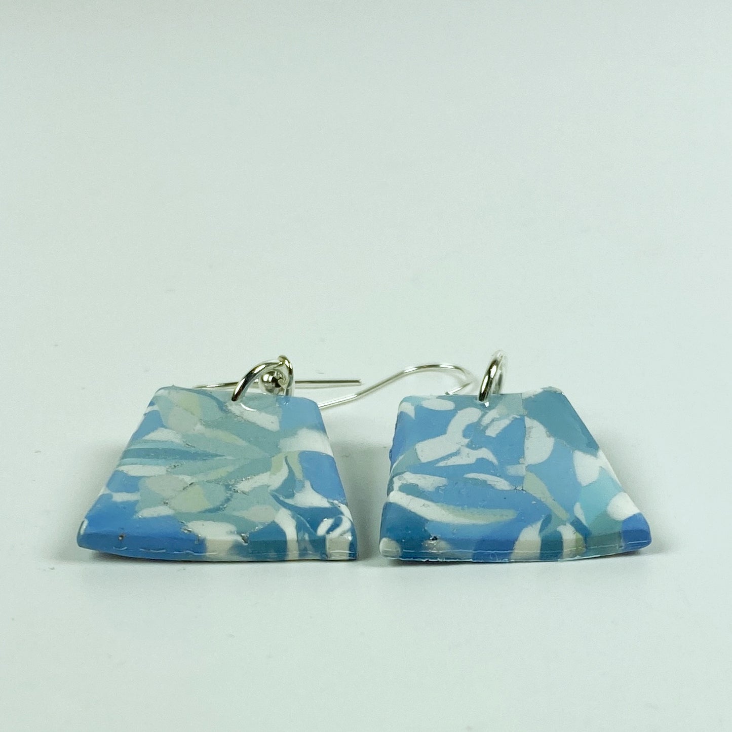 Moody Blue Handmade Polymer Clay Dangle Trapezoid Earrings side view