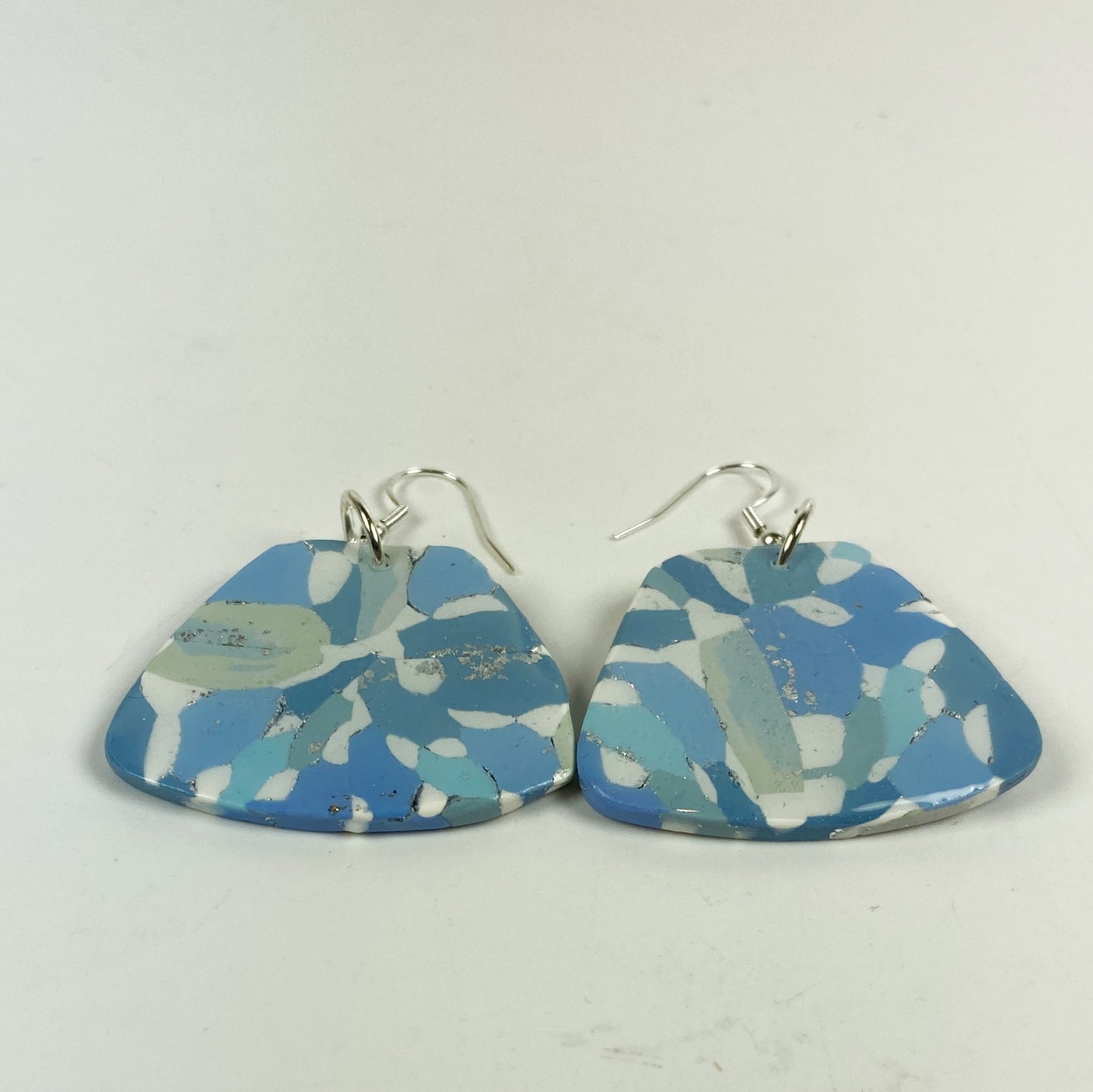 Moody Blue Handmade Polymer Clay Dangle Sleek Symmetry Earrings side view