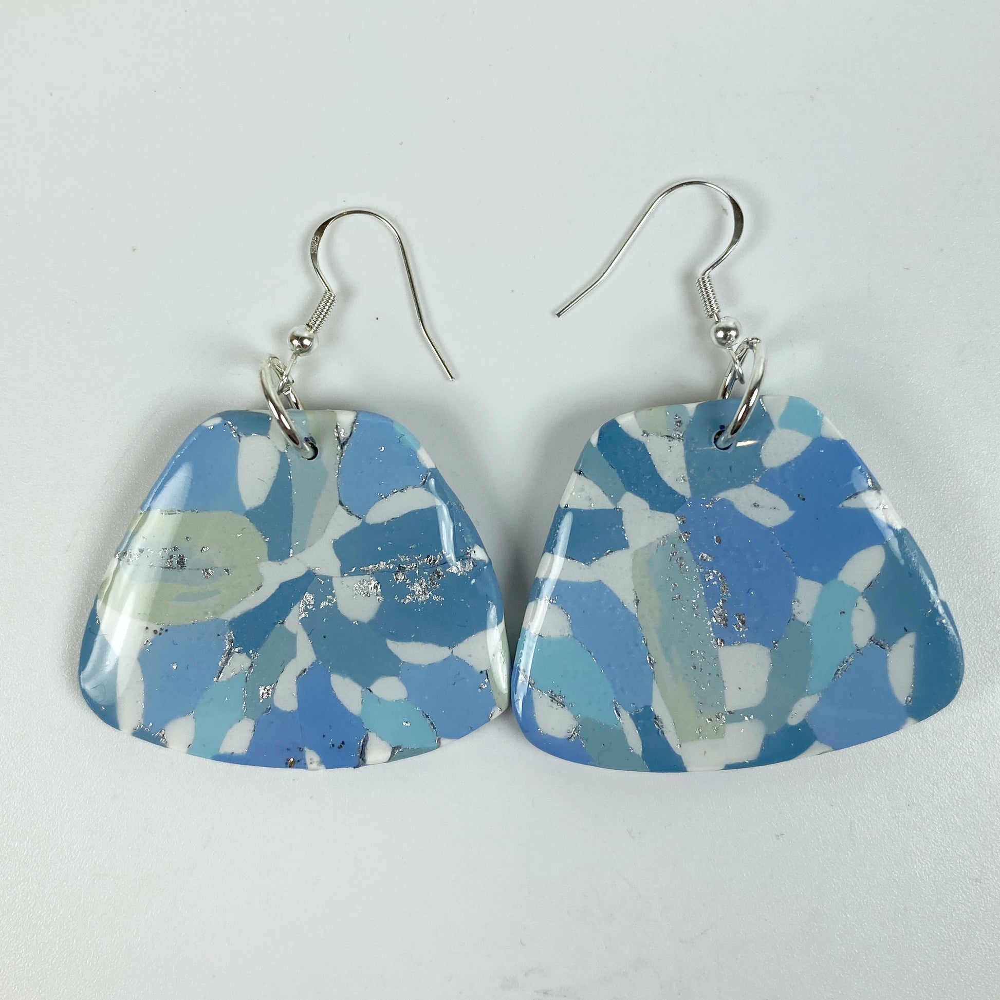 Moody Blue Handmade Polymer Clay Dangle Sleek Symmetry Earrings front view