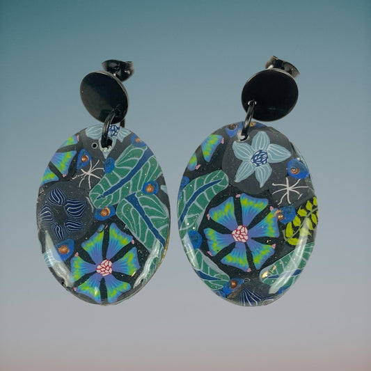 Night Blossom Handmade Polymer Clay Dangle Earrings