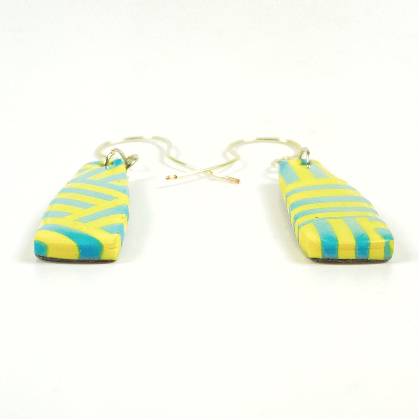 Turquoise & Yellow Braid Handmade Polymer Clay Dangle Earrings side view