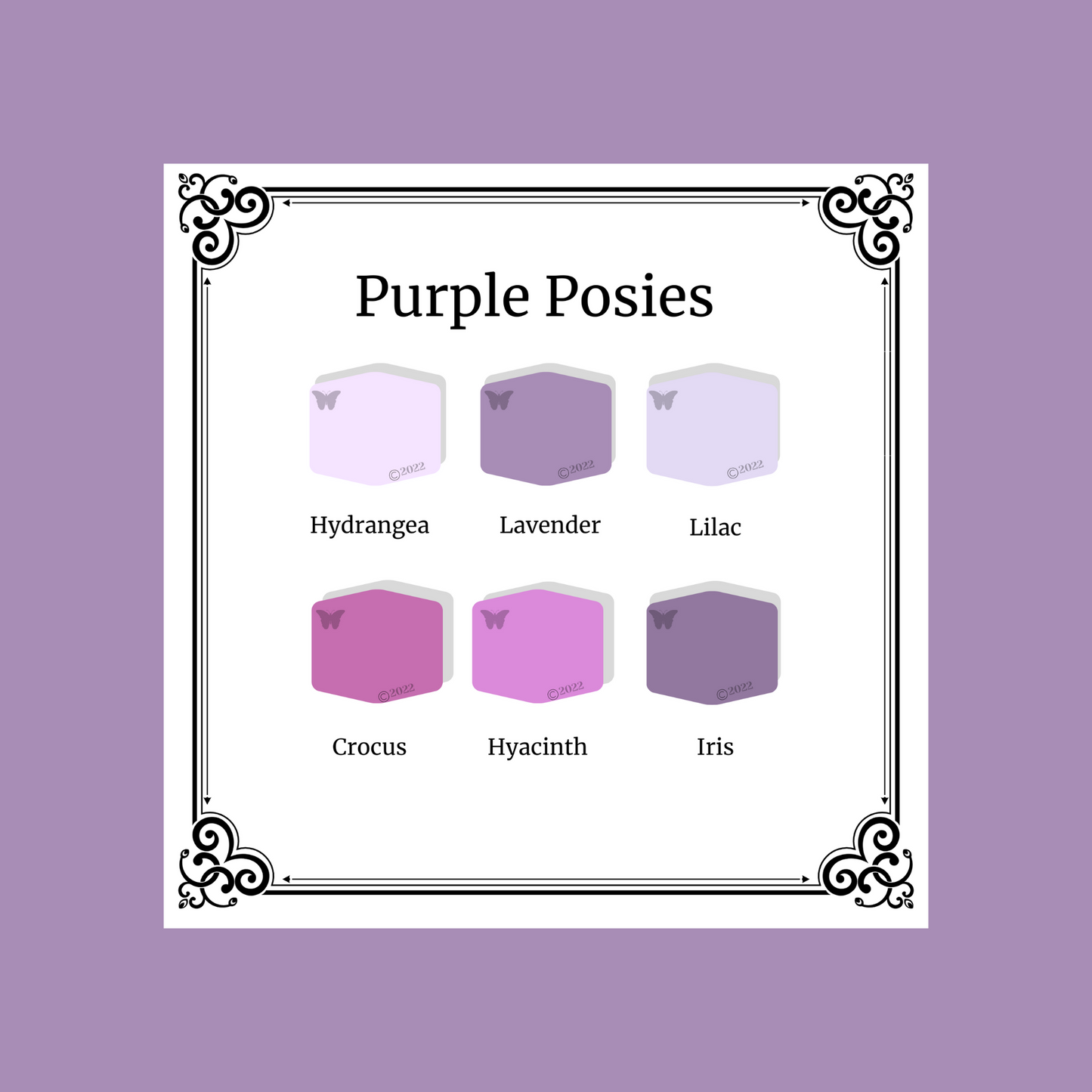 Purple Posies Polymer Clay Tutorial - the 6 gorgeous colors! on a lavender background