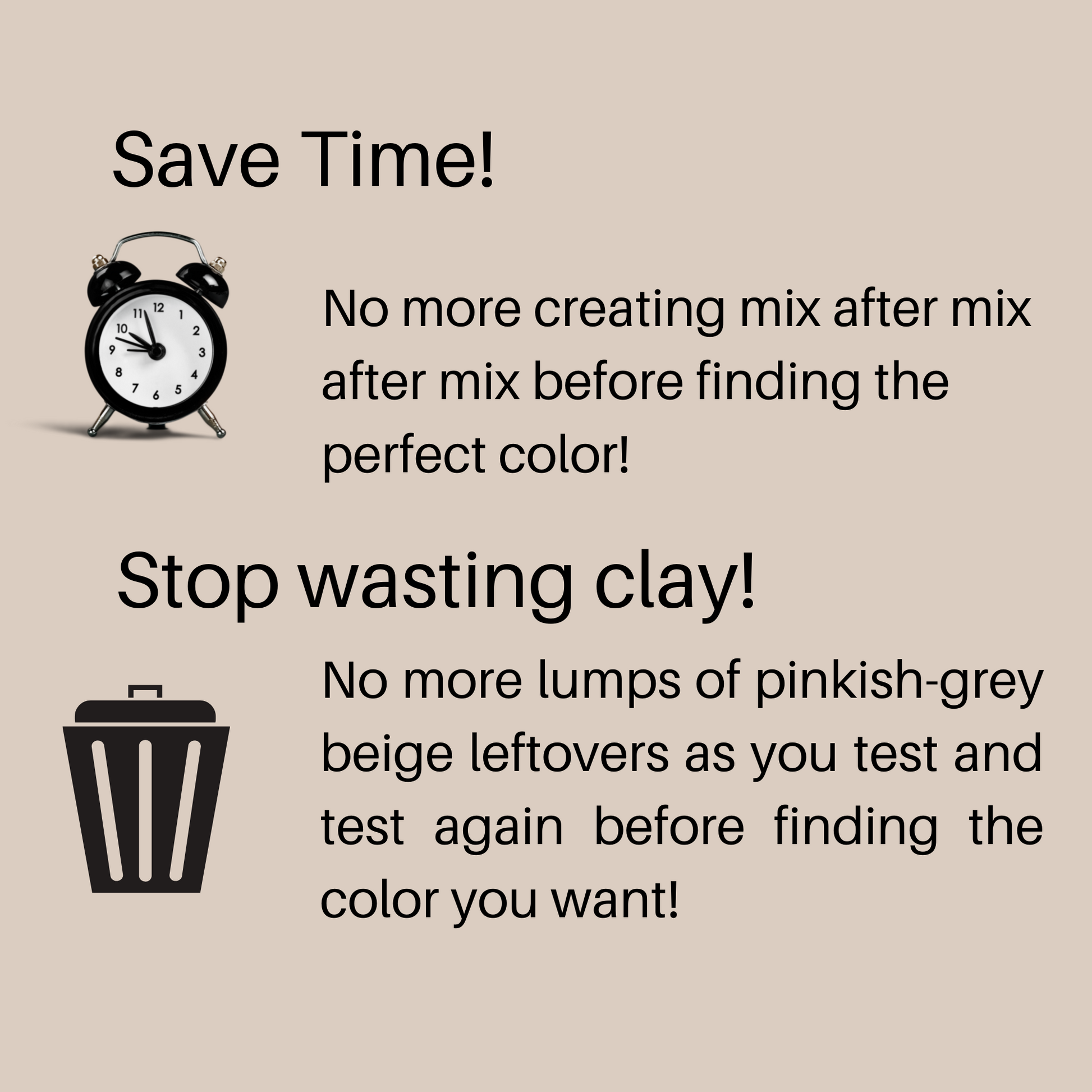  Polymer Clay Color Palette Tutorial: An Alarm Clock icon beside text describing how these recipes save you time.