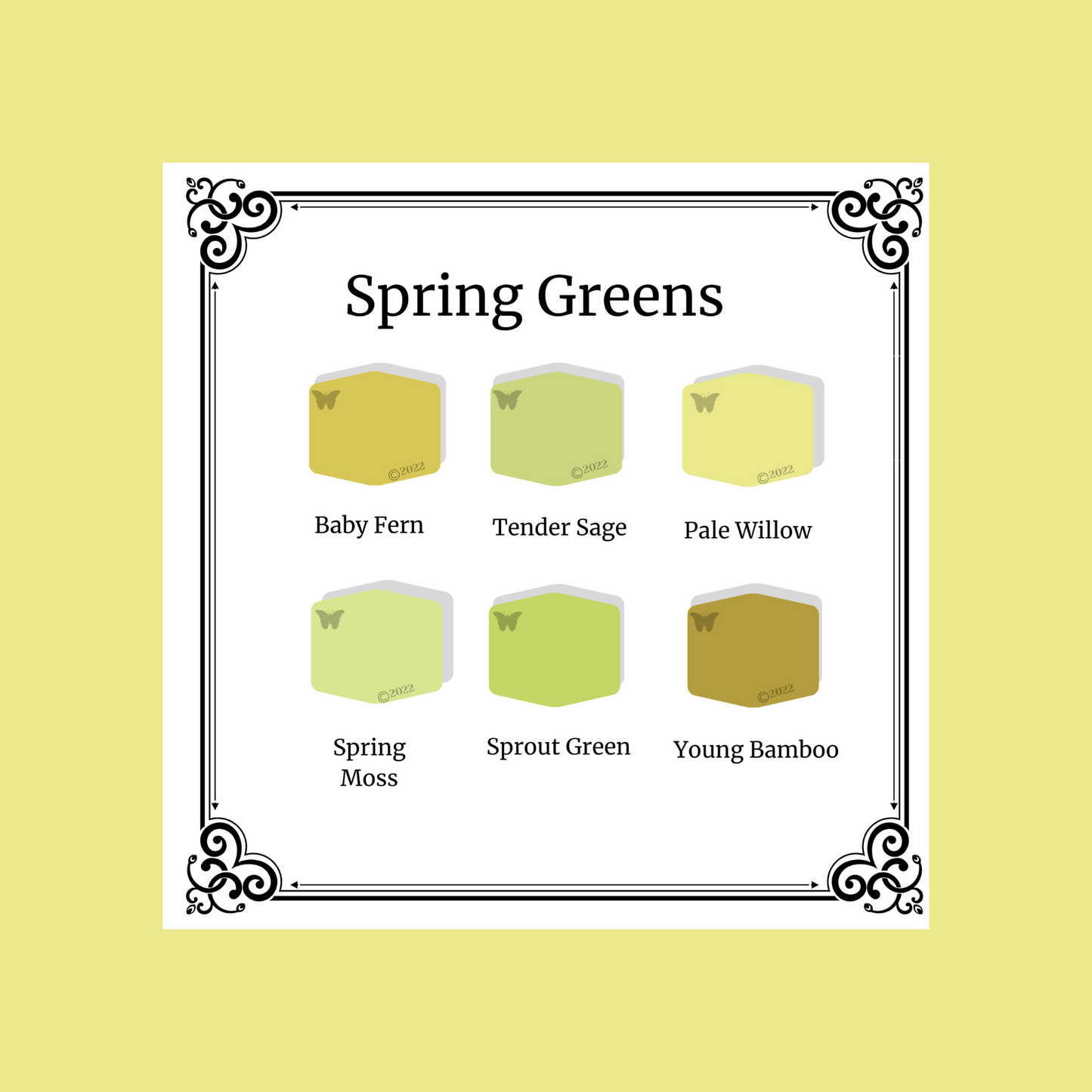 Polymer Clay Springs Greens 6 color palette on pale willow background