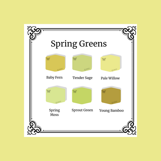 Springs Greens 6 color palette on pale willow background