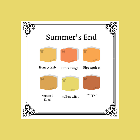 Summer's End all 6 colors on Yellow Olive Background