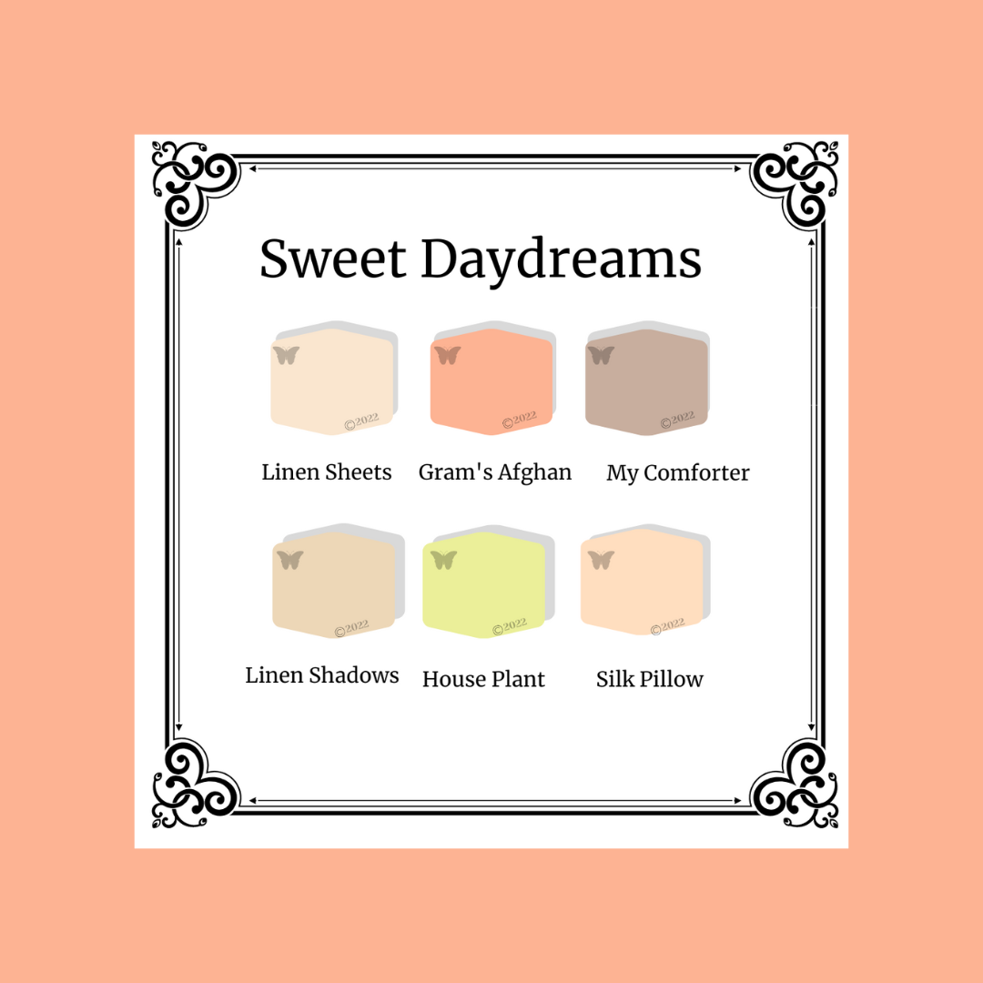 Sweet Daydreams 6 color palette on a coral background