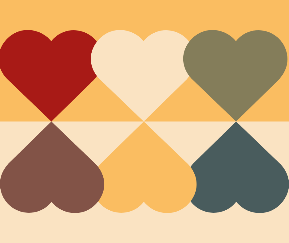 A display of the colors in Bohemian Color Palette as hearts
