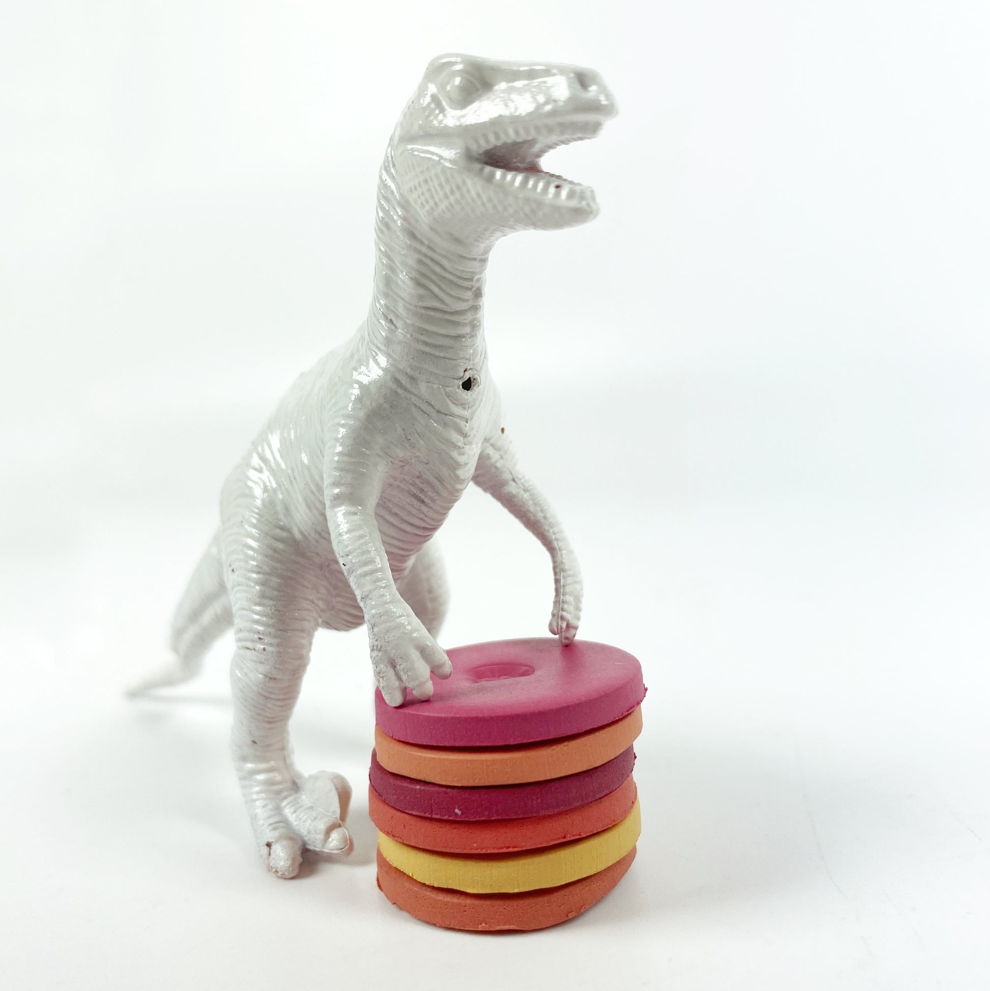 Town Square polymer clay palette stacked sample clay discs with dinosaur