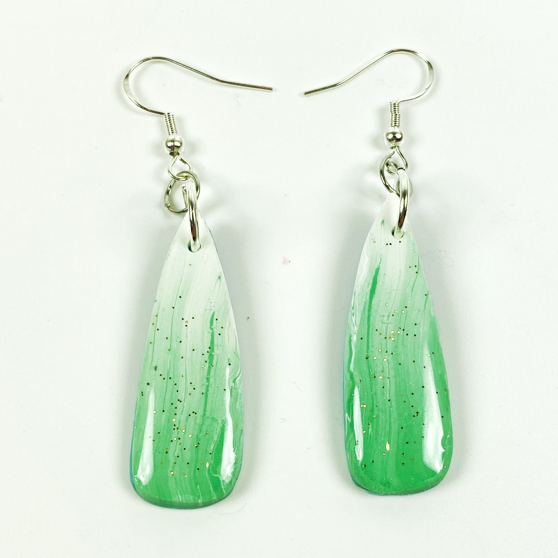 Green Aurora Polymer Clay Handmade Dangle Earrings front view