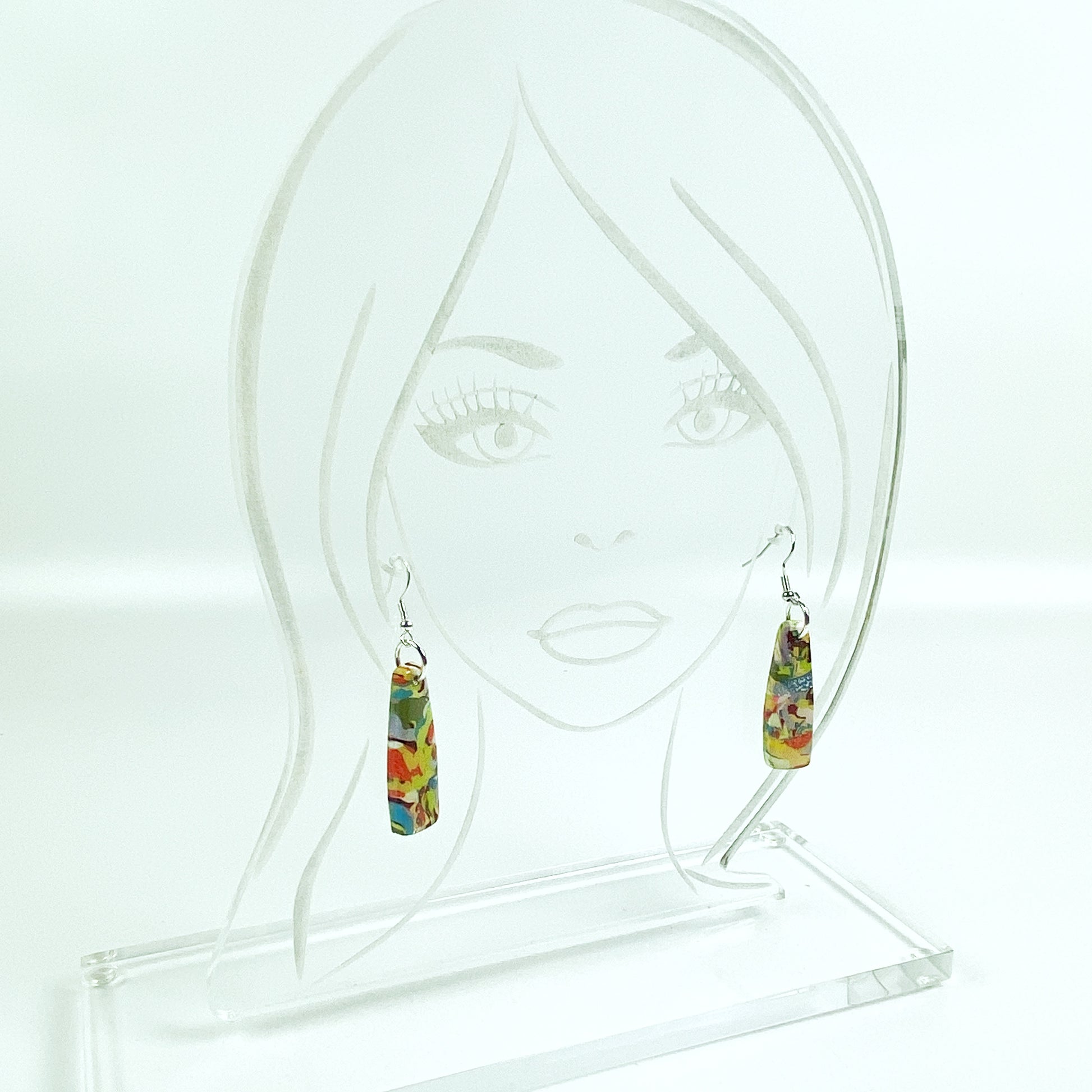 Meadow Breeze Polymer Clay Handmade Dangle Earrings on acrylic display head