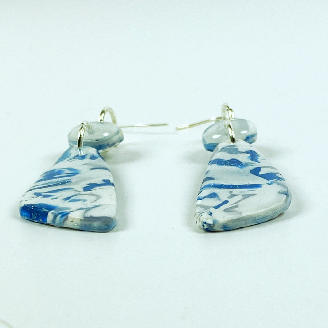 Blue Marble Handmade Polymer Clay Long Dangle Earrings side view